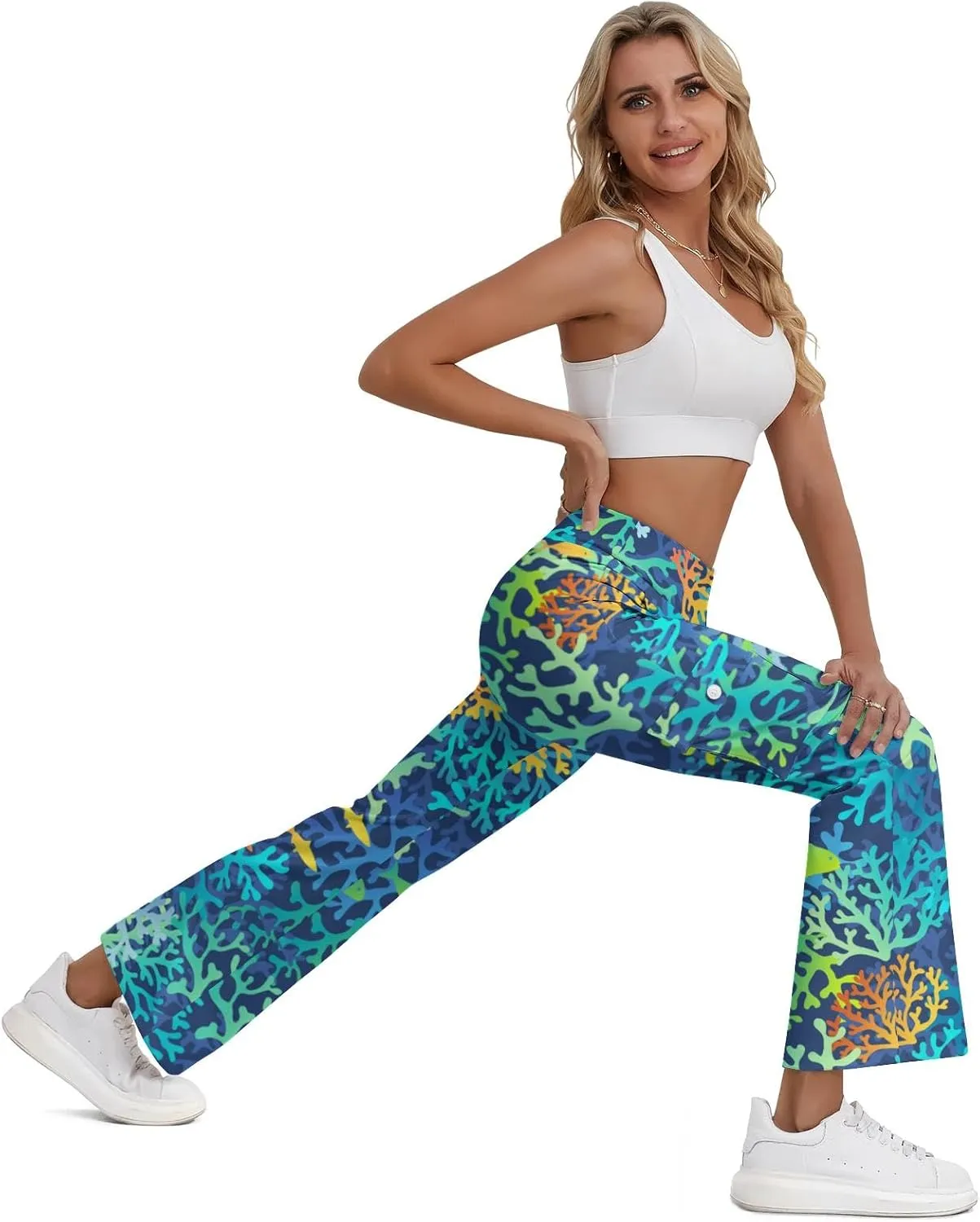 Cargo Flare Leggings for Women with 4 Pockets High Waist Cargo Leggings Workout Cargo Pants Yoga Pants Casual Pants