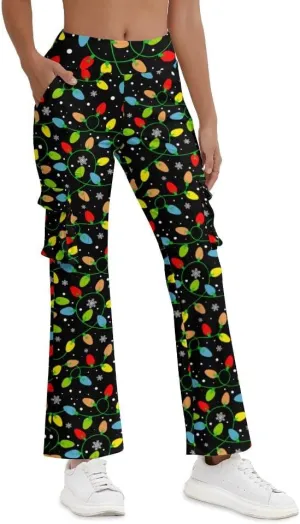 Cargo Flare Leggings for Women with 4 Pockets High Waist Cargo Leggings Workout Cargo Pants Yoga Pants Casual Pants