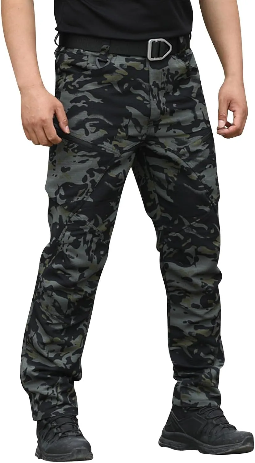 Cargo Pants for Men Tactical Pants Stretch Slim Fit Lightweight Ripstop Outdoor Casual Work Trousers with Pockets