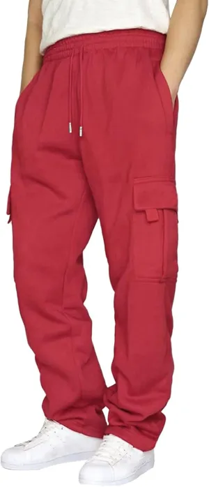 Cargo Sweatpants for Men Heavyweight Fleece Baggy Elastic Waist Drawstring Joggers Fall Trousers with Pockets