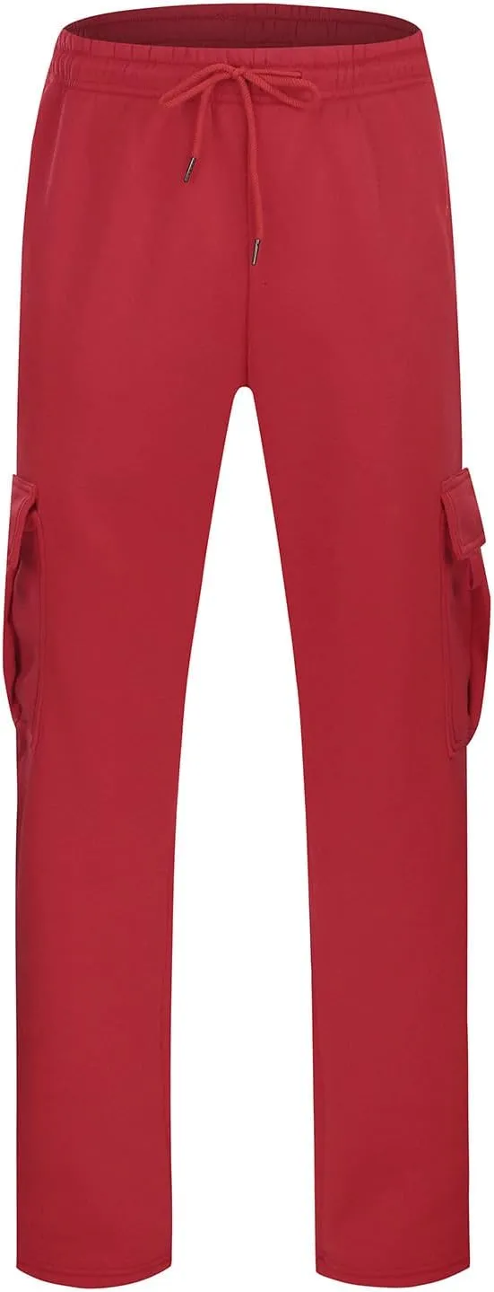 Cargo Sweatpants for Men Heavyweight Fleece Baggy Elastic Waist Drawstring Joggers Fall Trousers with Pockets