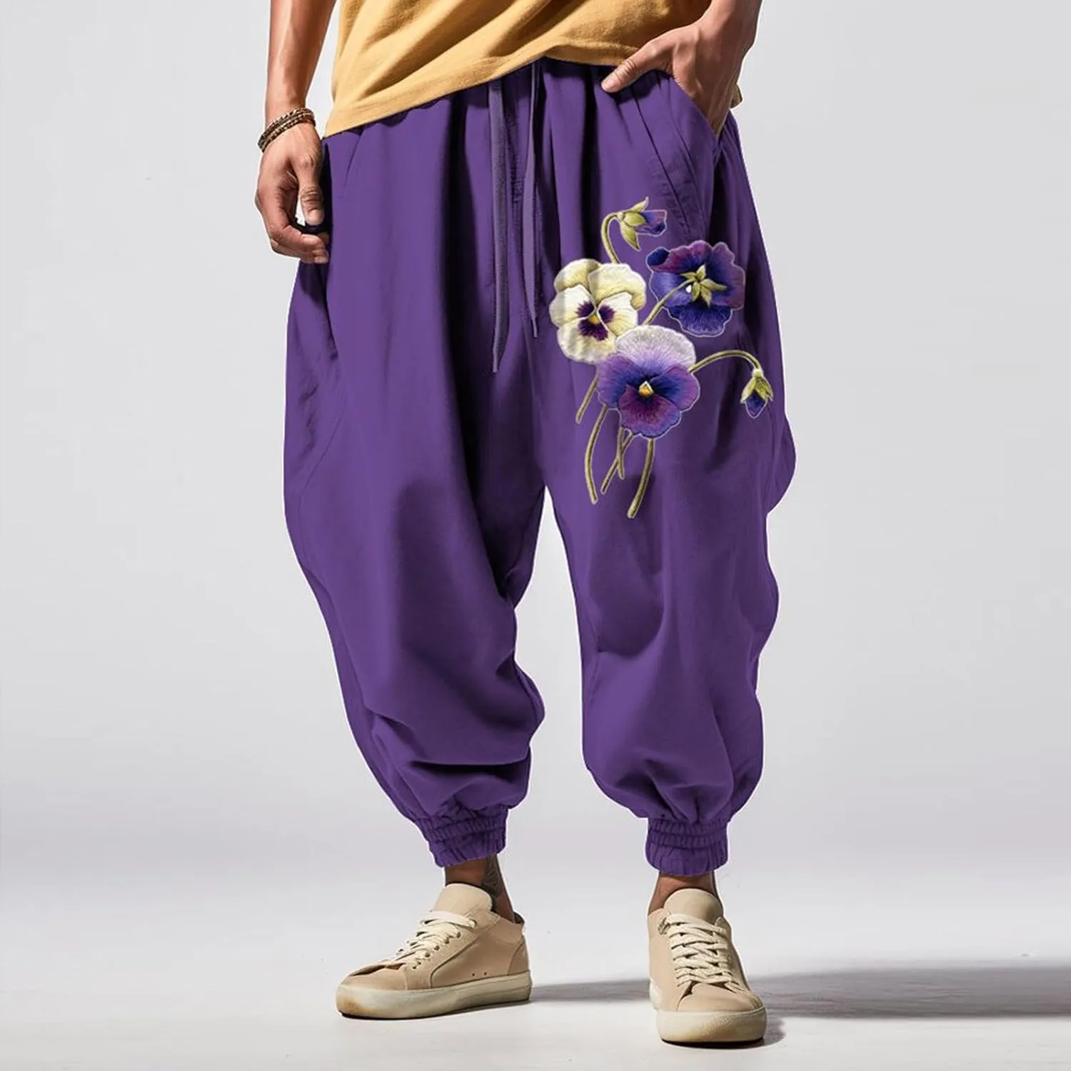 Casual Baggy Cotton Drawstring Tapered Sweatpants Sweatpants Mens Sweatpants with Pockets Black Harem Pants