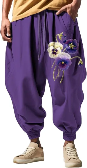 Casual Baggy Cotton Drawstring Tapered Sweatpants Sweatpants Mens Sweatpants with Pockets Black Harem Pants
