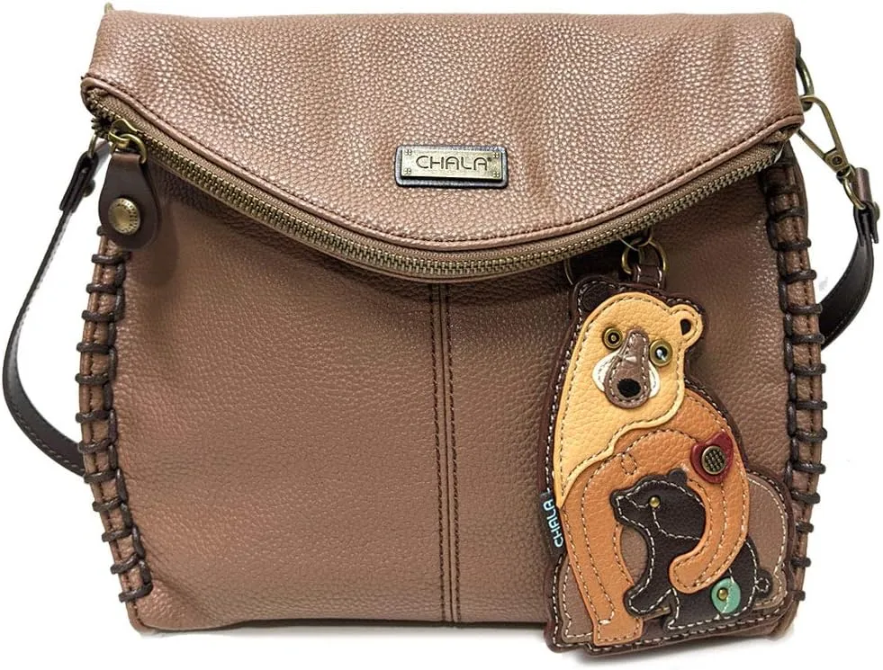 Chala Charming Crossbody Bag Shoulder Handbag With Flap Top and Zipper Brown