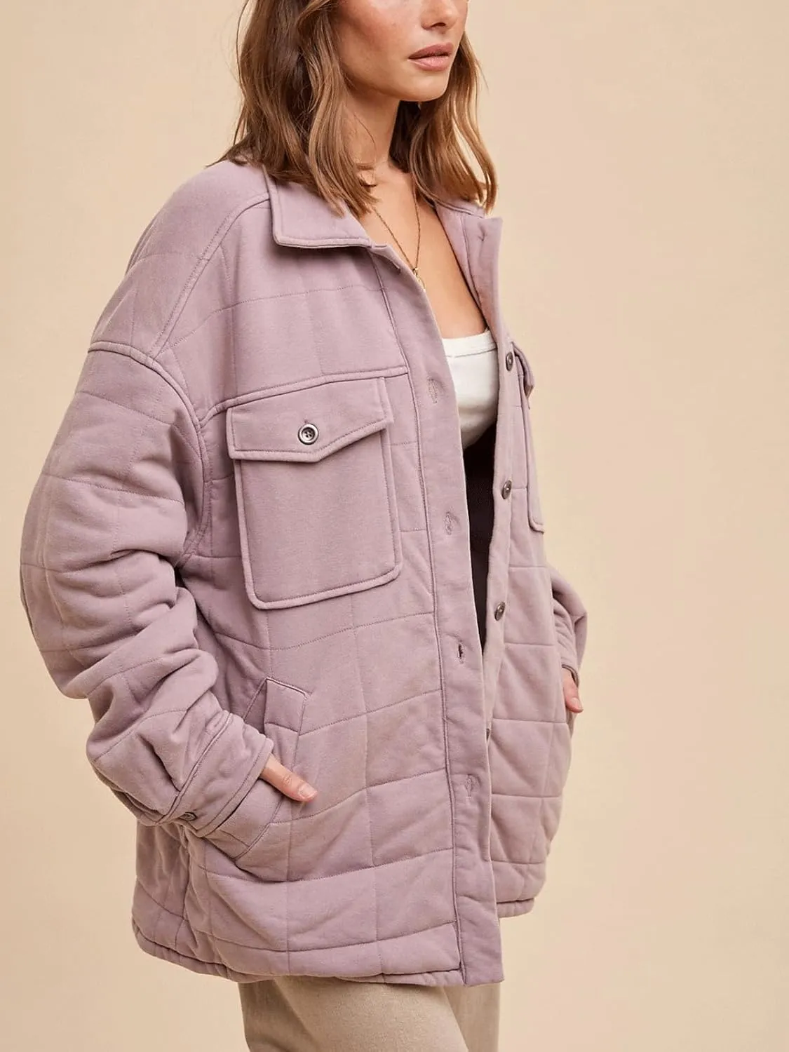 CHARTOU Women Winter Soft Plaid Cotton Coat Lapel Button Up Puffer Jacket Padded Oversized Top with Pockets