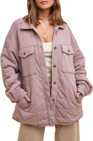 CHARTOU Women Winter Soft Plaid Cotton Coat Lapel Button Up Puffer Jacket Padded Oversized Top with Pockets