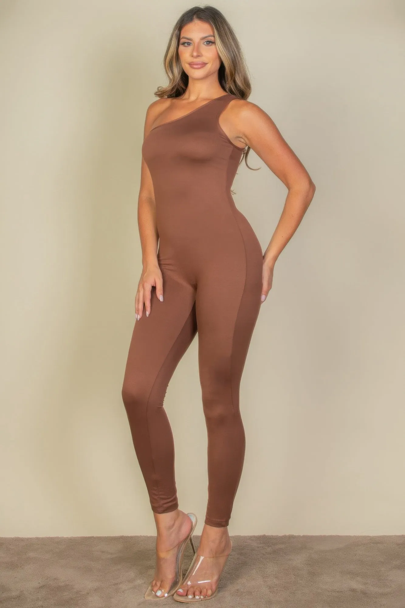 Chic Solid Color One Shoulder Jumpsuit