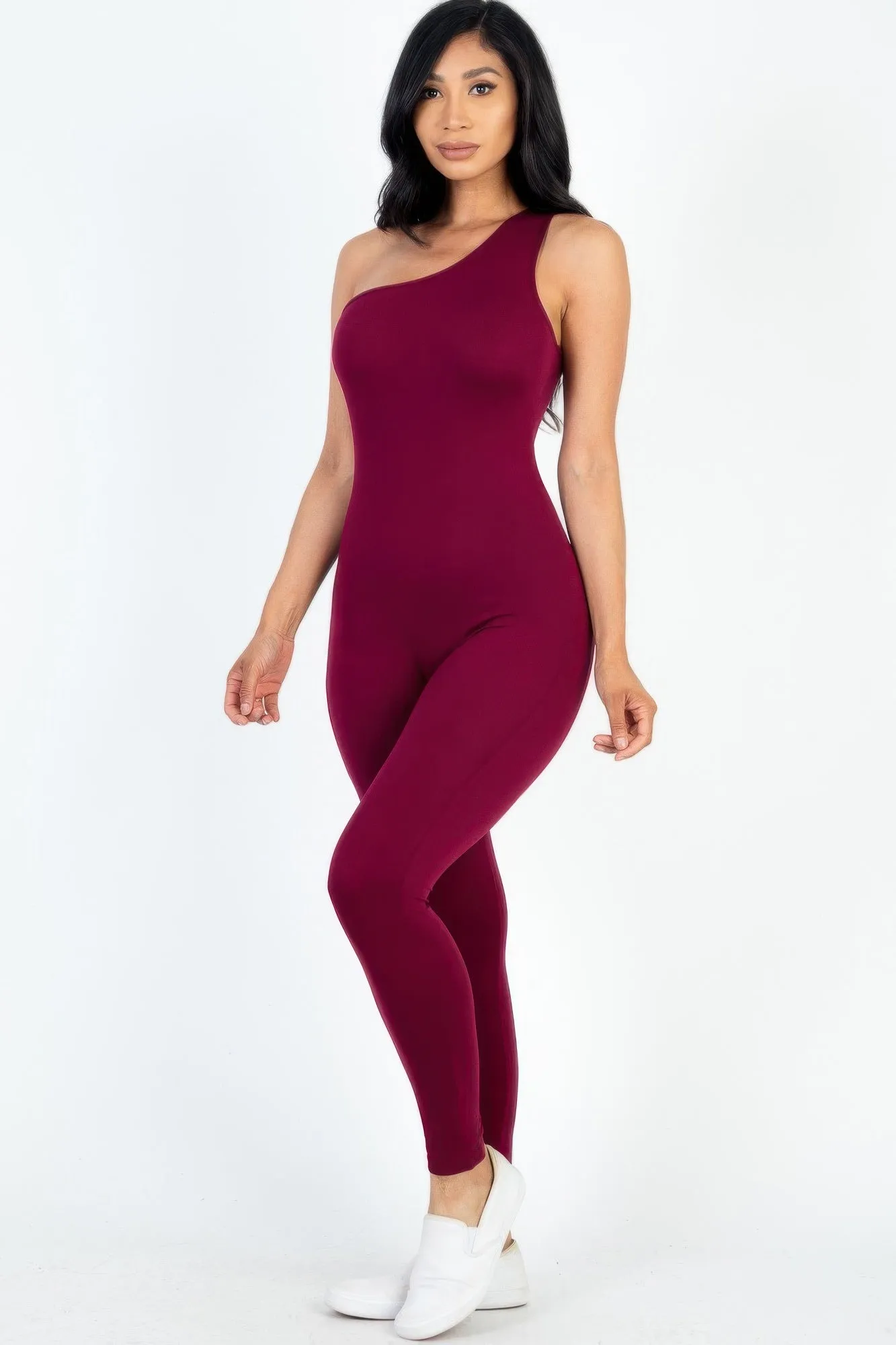 Chic Solid Color One Shoulder Jumpsuit