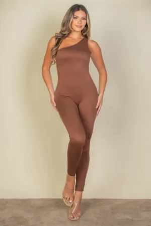 Chic Solid Color One Shoulder Jumpsuit