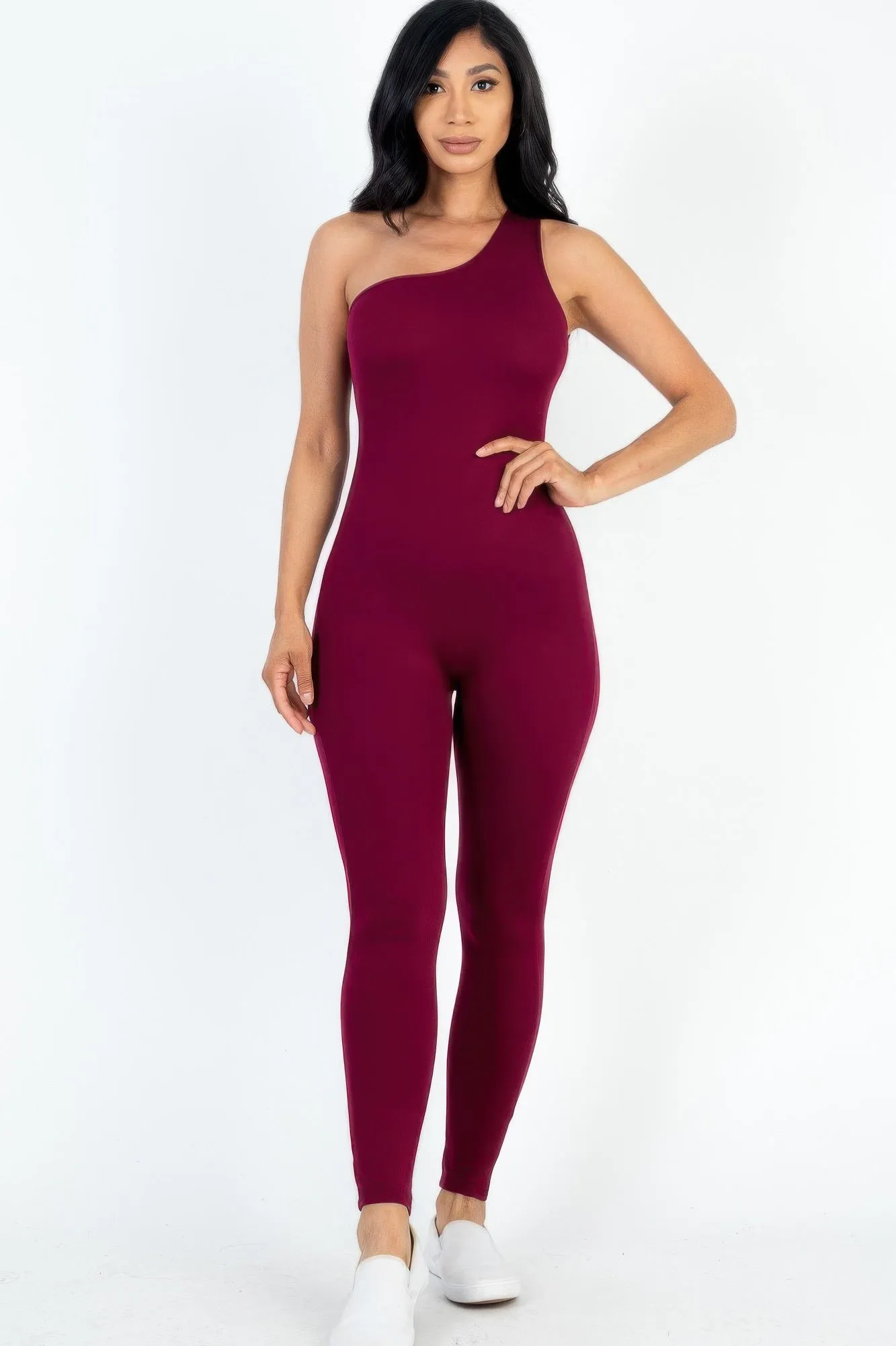 Chic Solid Color One Shoulder Jumpsuit