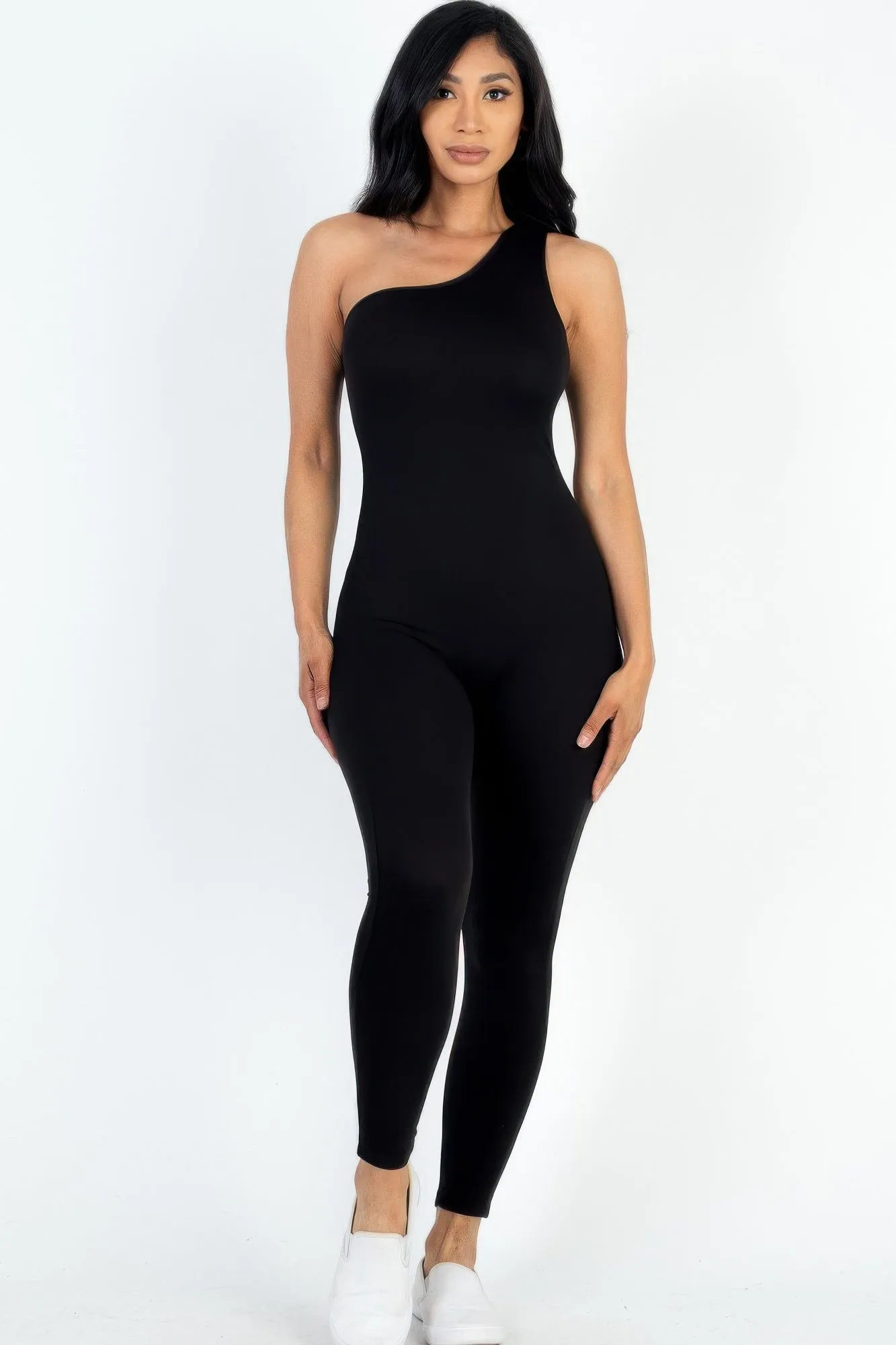 Chic Solid Color One Shoulder Jumpsuit