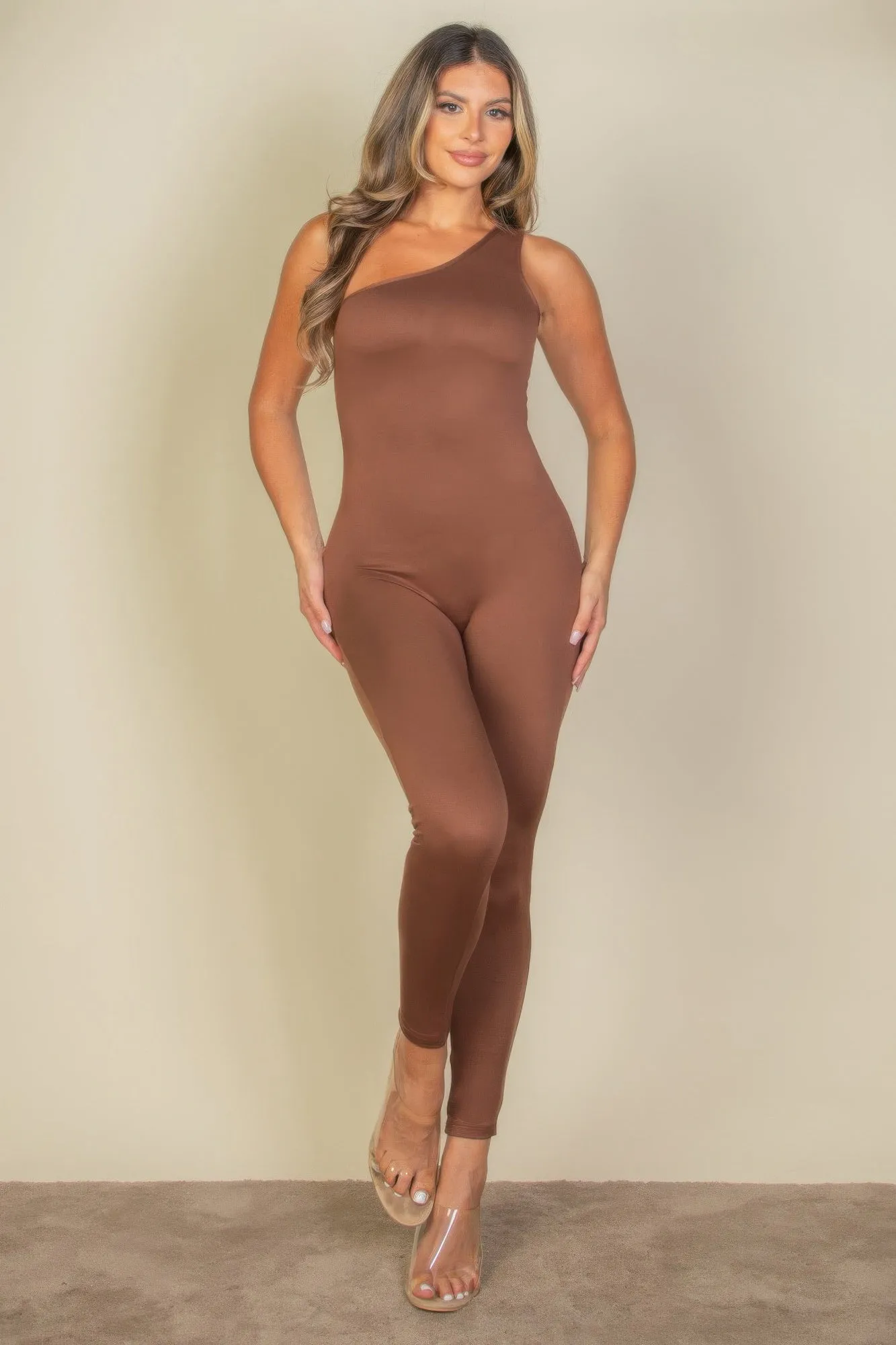Chic Solid Color One Shoulder Jumpsuit