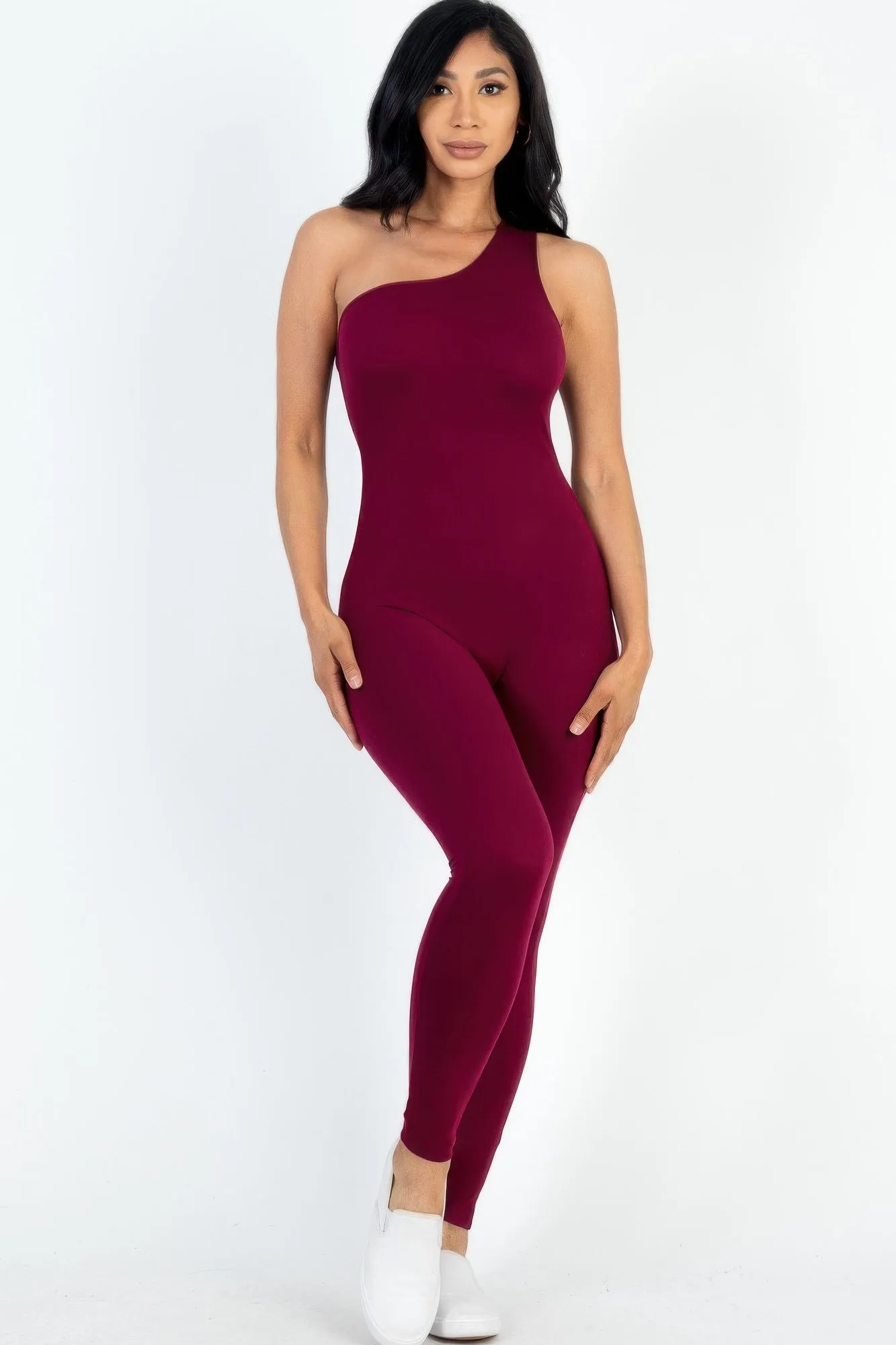 Chic Solid Color One Shoulder Jumpsuit