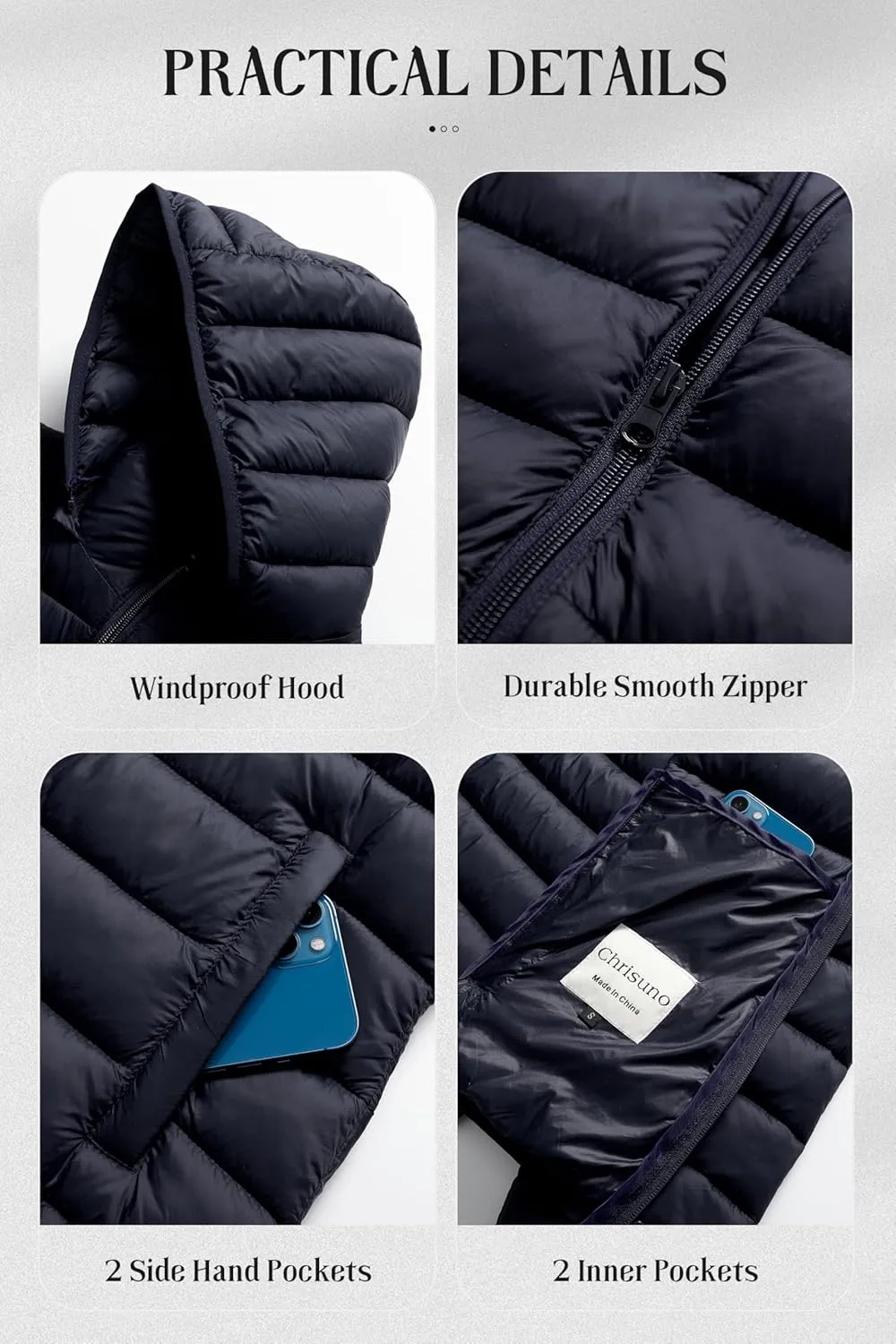 Chrisuno Women's Lightweight Short Puffer Jacket Packable Quilt Warm Winter Coat with Removable Hood