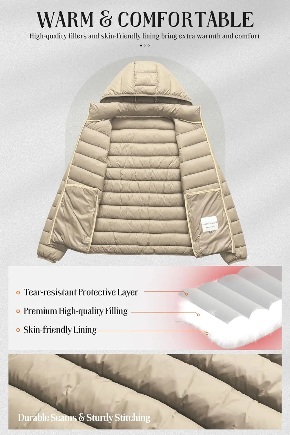 Chrisuno Women's Lightweight Short Puffer Jacket Packable Quilt Warm Winter Coat with Removable Hood