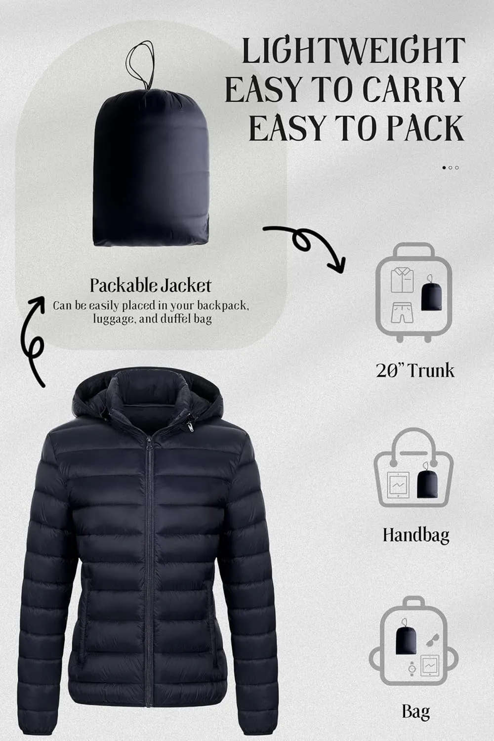 Chrisuno Women's Lightweight Short Puffer Jacket Packable Quilt Warm Winter Coat with Removable Hood