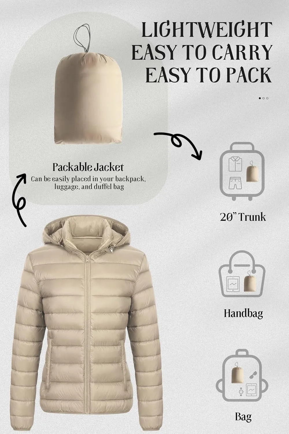 Chrisuno Women's Lightweight Short Puffer Jacket Packable Quilt Warm Winter Coat with Removable Hood