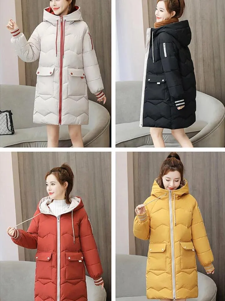 CJQJPNZ Down Jackets Female Winter Coat Women's Parkas Hooded Warm Winter Jacket Coat Cotton Padded Jacket-
