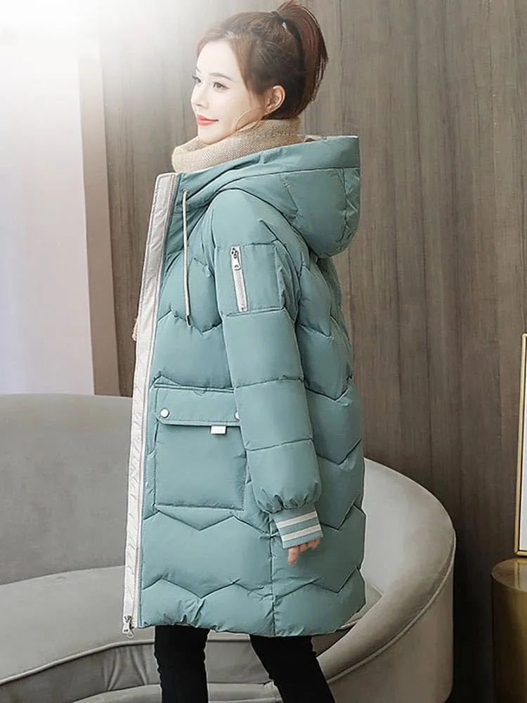 CJQJPNZ Down Jackets Female Winter Coat Women's Parkas Hooded Warm Winter Jacket Coat Cotton Padded Jacket-