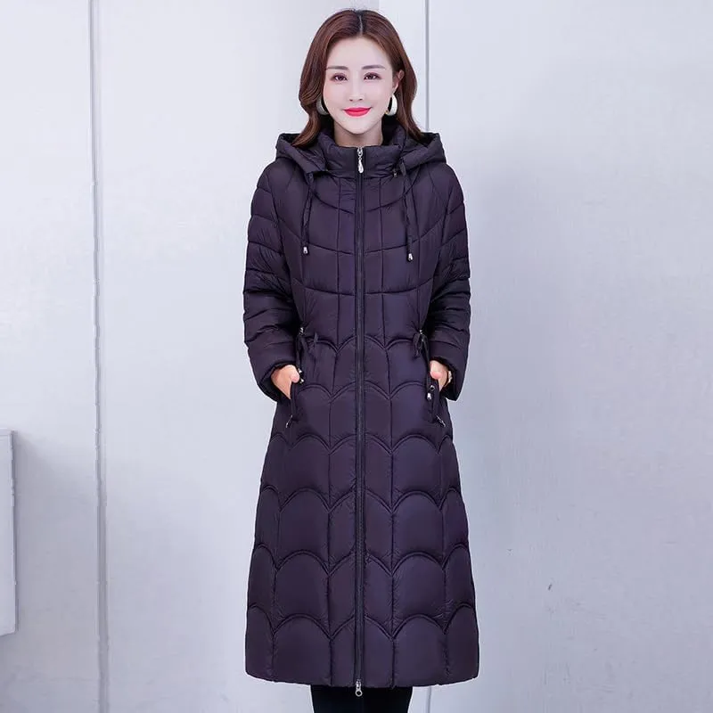 CJQJPNZ Winter Women -Long Hooded Jacket Solid Thicken Cotton Padded Coat For Female Slim Zipper Long Parkas Outwear-