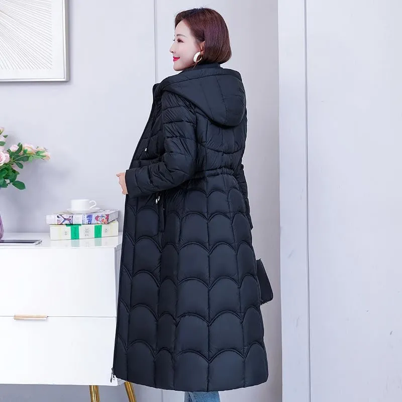 CJQJPNZ Winter Women -Long Hooded Jacket Solid Thicken Cotton Padded Coat For Female Slim Zipper Long Parkas Outwear-