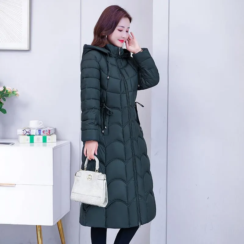 CJQJPNZ Winter Women -Long Hooded Jacket Solid Thicken Cotton Padded Coat For Female Slim Zipper Long Parkas Outwear-