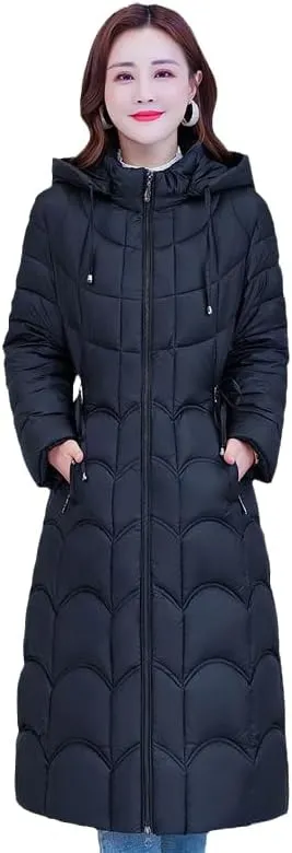 CJQJPNZ Winter Women -Long Hooded Jacket Solid Thicken Cotton Padded Coat For Female Slim Zipper Long Parkas Outwear-
