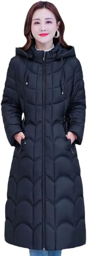 CJQJPNZ Winter Women -Long Hooded Jacket Solid Thicken Cotton Padded Coat For Female Slim Zipper Long Parkas Outwear-