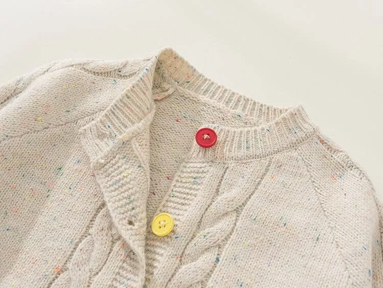 Colorful Button Cable Knit Cardigan