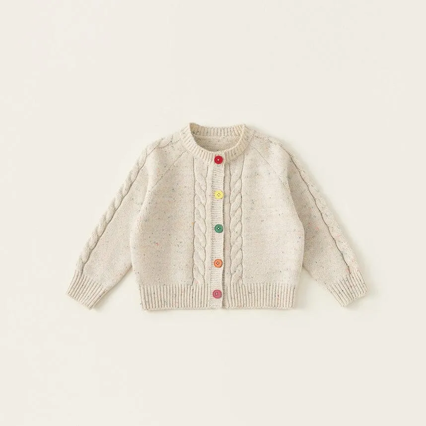 Colorful Button Cable Knit Cardigan