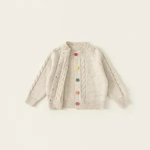 Colorful Button Cable Knit Cardigan