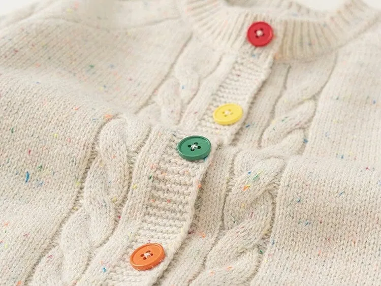Colorful Button Cable Knit Cardigan