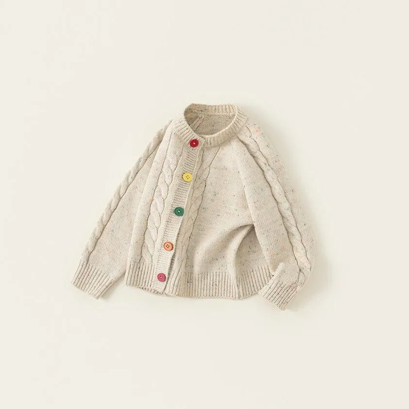 Colorful Button Cable Knit Cardigan