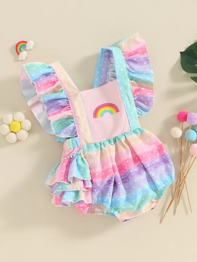 Colorful Rainbow Ruffled Baby Romper