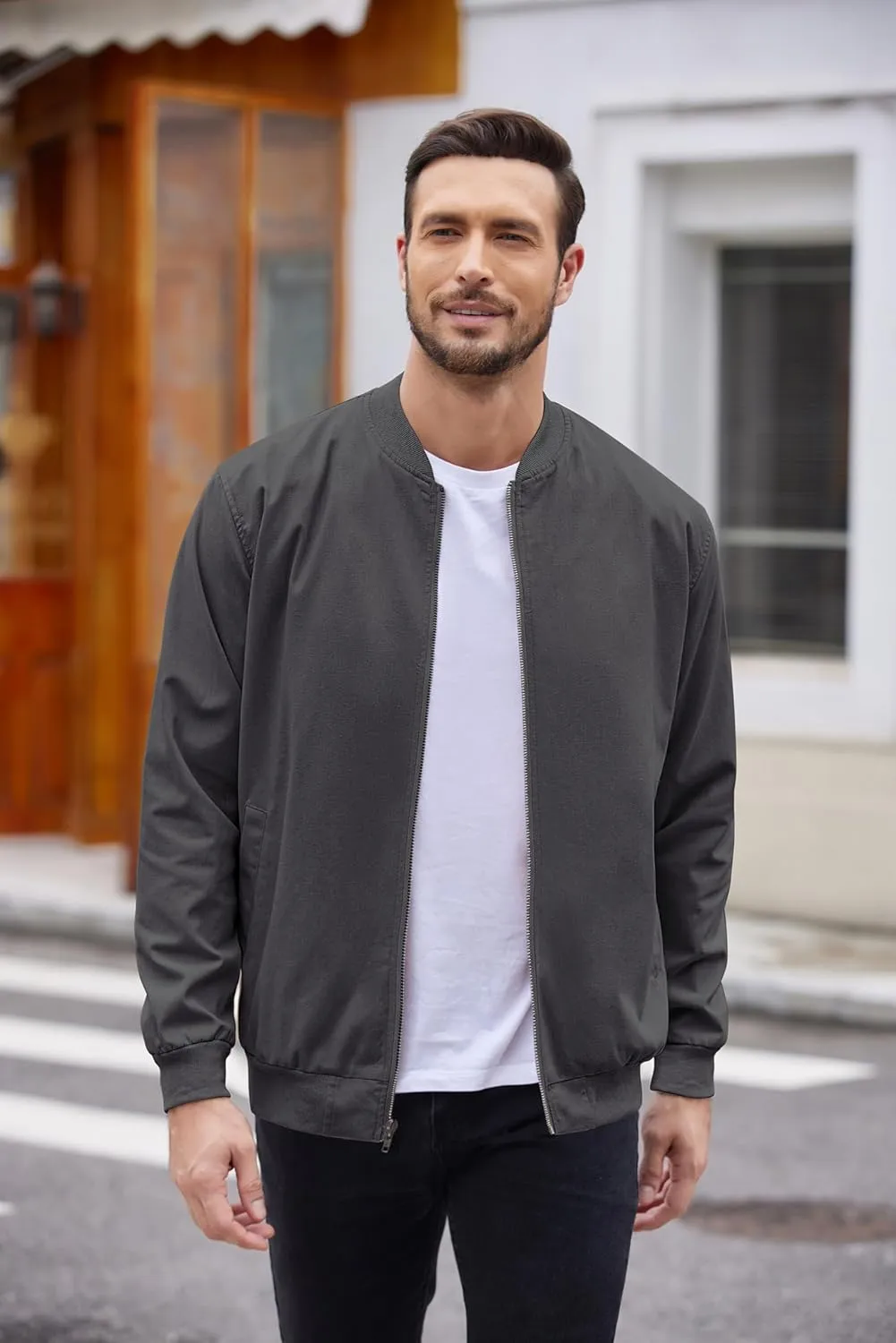 COOFANDY Men's Cotton Bomber Jacket Lightweight Flight Jackets Casual Softshell Varisty Jacket
