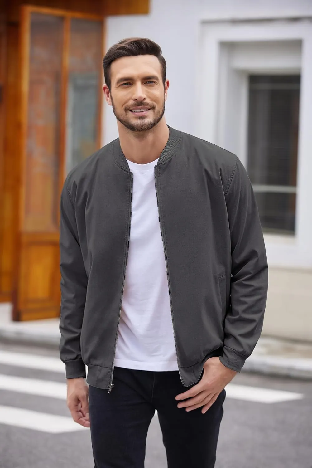 COOFANDY Men's Cotton Bomber Jacket Lightweight Flight Jackets Casual Softshell Varisty Jacket