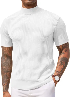 COOFANDY Men's Mock Turtleneck Sweater Short Sleeve Casual Basic Tops Ribbed Knit Pullover Solid Tee