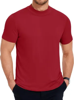 COOFANDY Men's Mock Turtleneck T Shirt Short Sleeve Slim Fit Basic Casual Undershirt Solid Color Pullover Tee