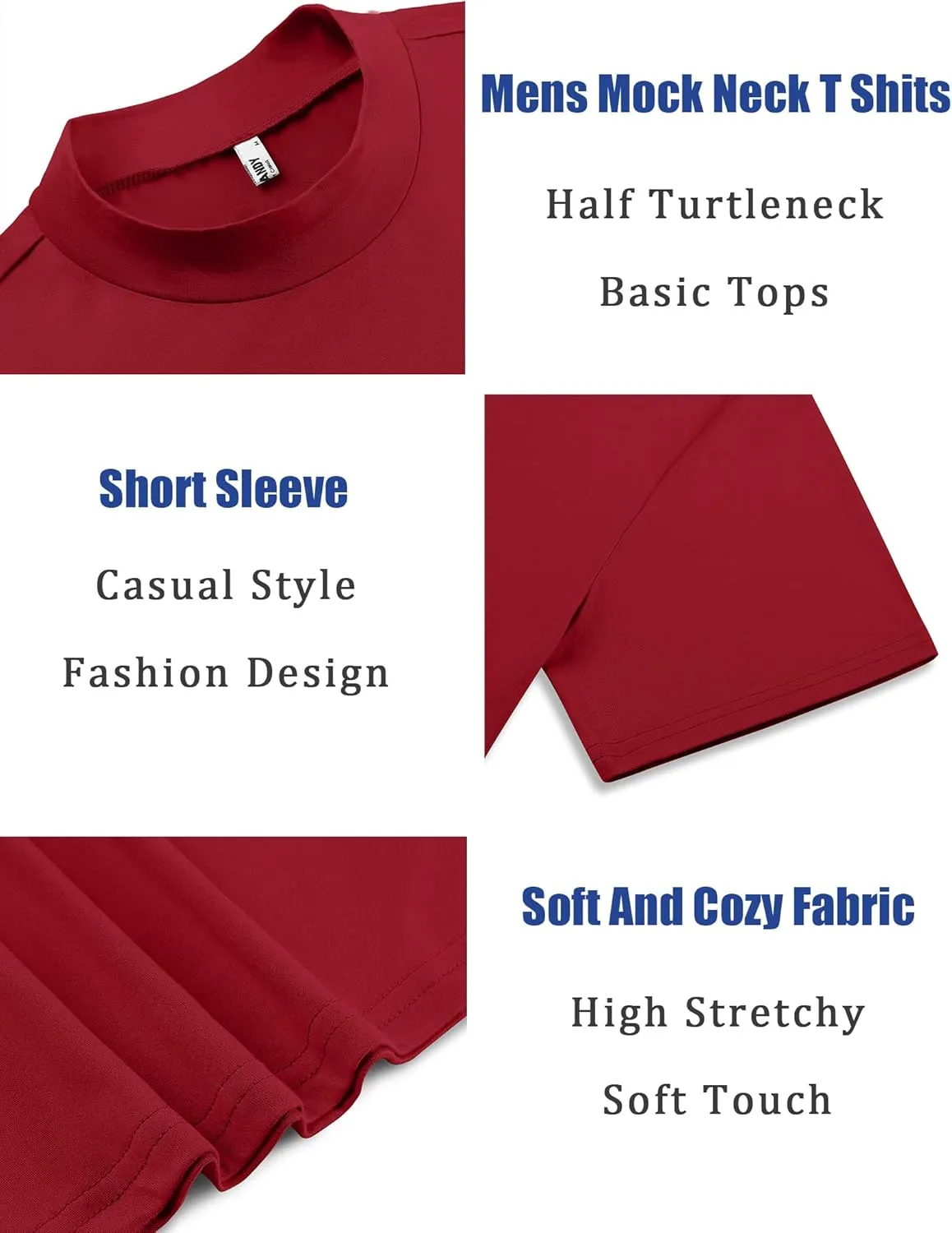 COOFANDY Men's Mock Turtleneck T Shirt Short Sleeve Slim Fit Basic Casual Undershirt Solid Color Pullover Tee
