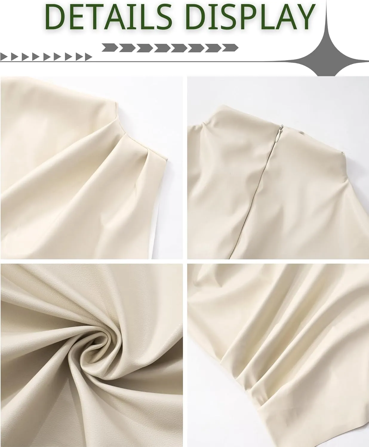 CORIRESHA Women's Faux Leather Pleated Sleeveless Asymmetrical Mock Neck Slim Tank Top