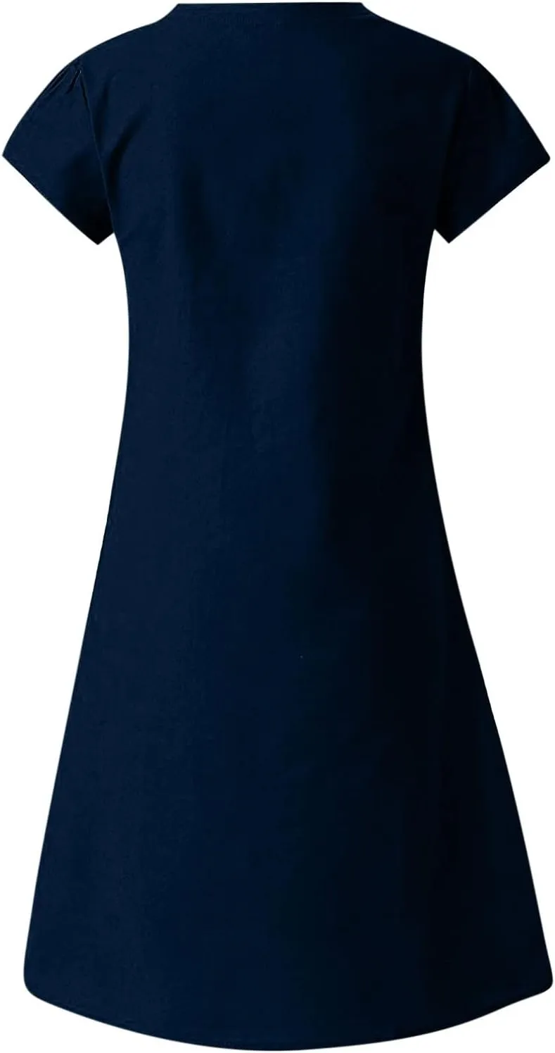 Cotton Dresses for Women 2025 Summer Short Sleeve Beach Vacation Outfits Elegant Flowy Loose Comfy Sundress