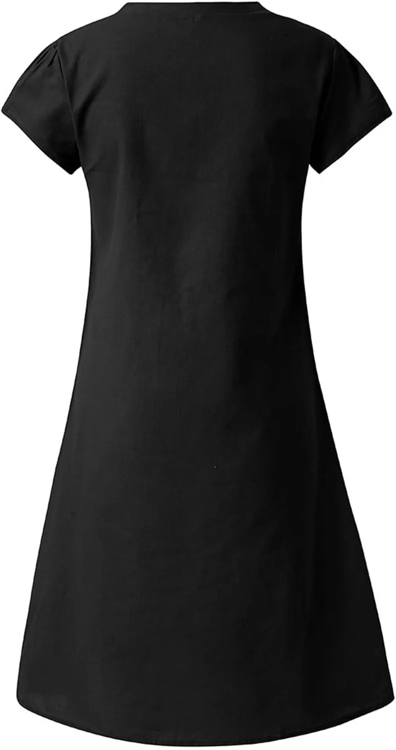 Cotton Dresses for Women 2025 Summer Short Sleeve Beach Vacation Outfits Elegant Flowy Loose Comfy Sundress