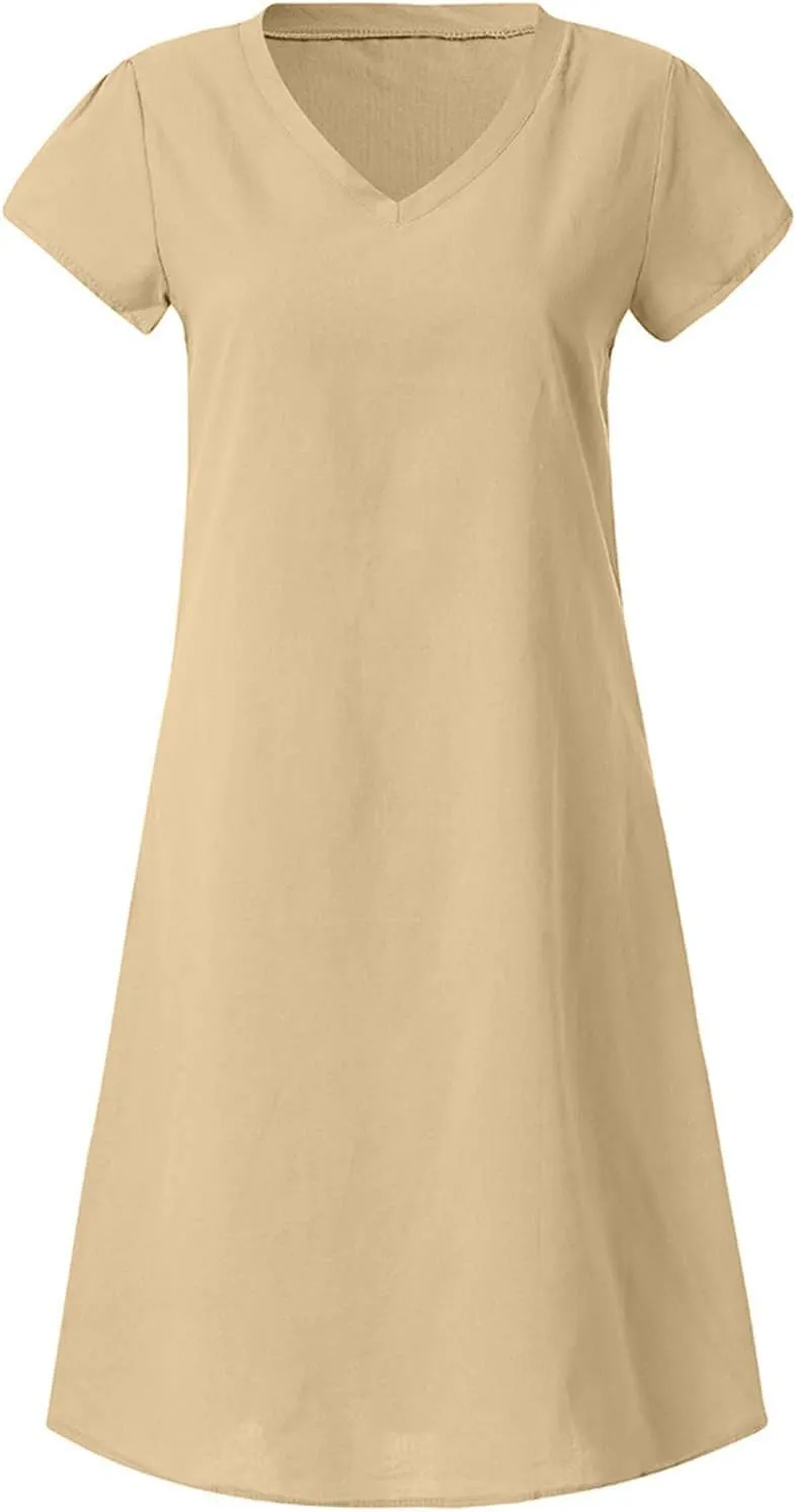 Cotton Dresses for Women 2025 Summer Short Sleeve Beach Vacation Outfits Elegant Flowy Loose Comfy Sundress