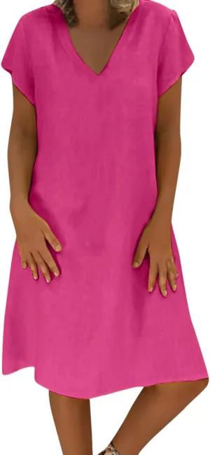 Cotton Dresses for Women 2025 Summer Short Sleeve Beach Vacation Outfits Elegant Flowy Loose Comfy Sundress