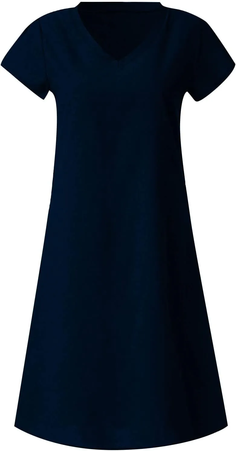 Cotton Dresses for Women 2025 Summer Short Sleeve Beach Vacation Outfits Elegant Flowy Loose Comfy Sundress