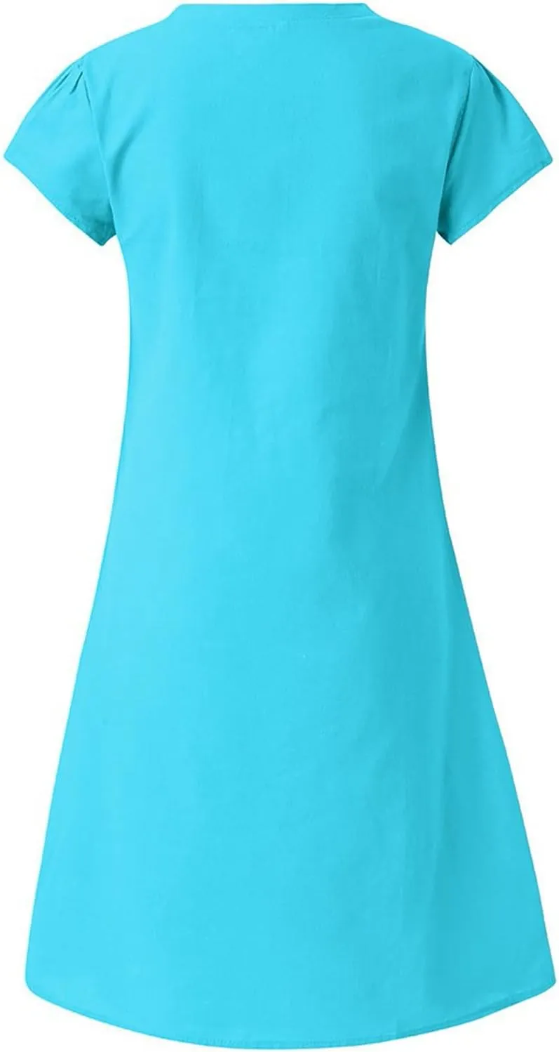 Cotton Dresses for Women 2025 Summer Short Sleeve Beach Vacation Outfits Elegant Flowy Loose Comfy Sundress