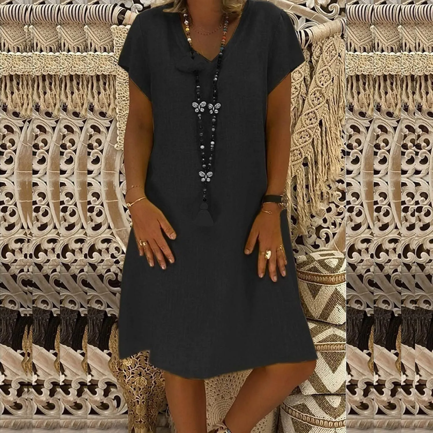 Cotton Dresses for Women 2025 Summer Short Sleeve Beach Vacation Outfits Elegant Flowy Loose Comfy Sundress