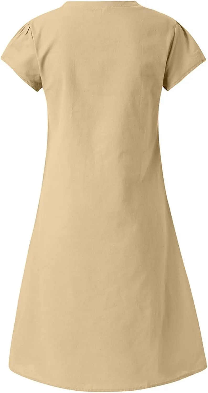 Cotton Dresses for Women 2025 Summer Short Sleeve Beach Vacation Outfits Elegant Flowy Loose Comfy Sundress