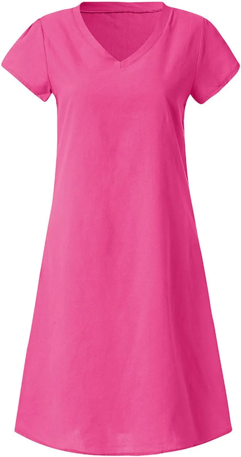 Cotton Dresses for Women 2025 Summer Short Sleeve Beach Vacation Outfits Elegant Flowy Loose Comfy Sundress