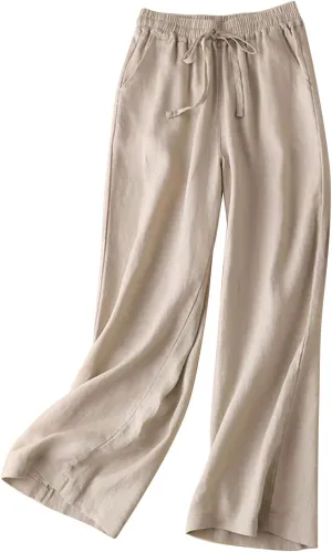 CRNTCEM Loose Fit Beach Pants for Women Stretch Pull On Wide Leg Trousers Lounge Sports Yoga Pants Straight Leg Work Trouser